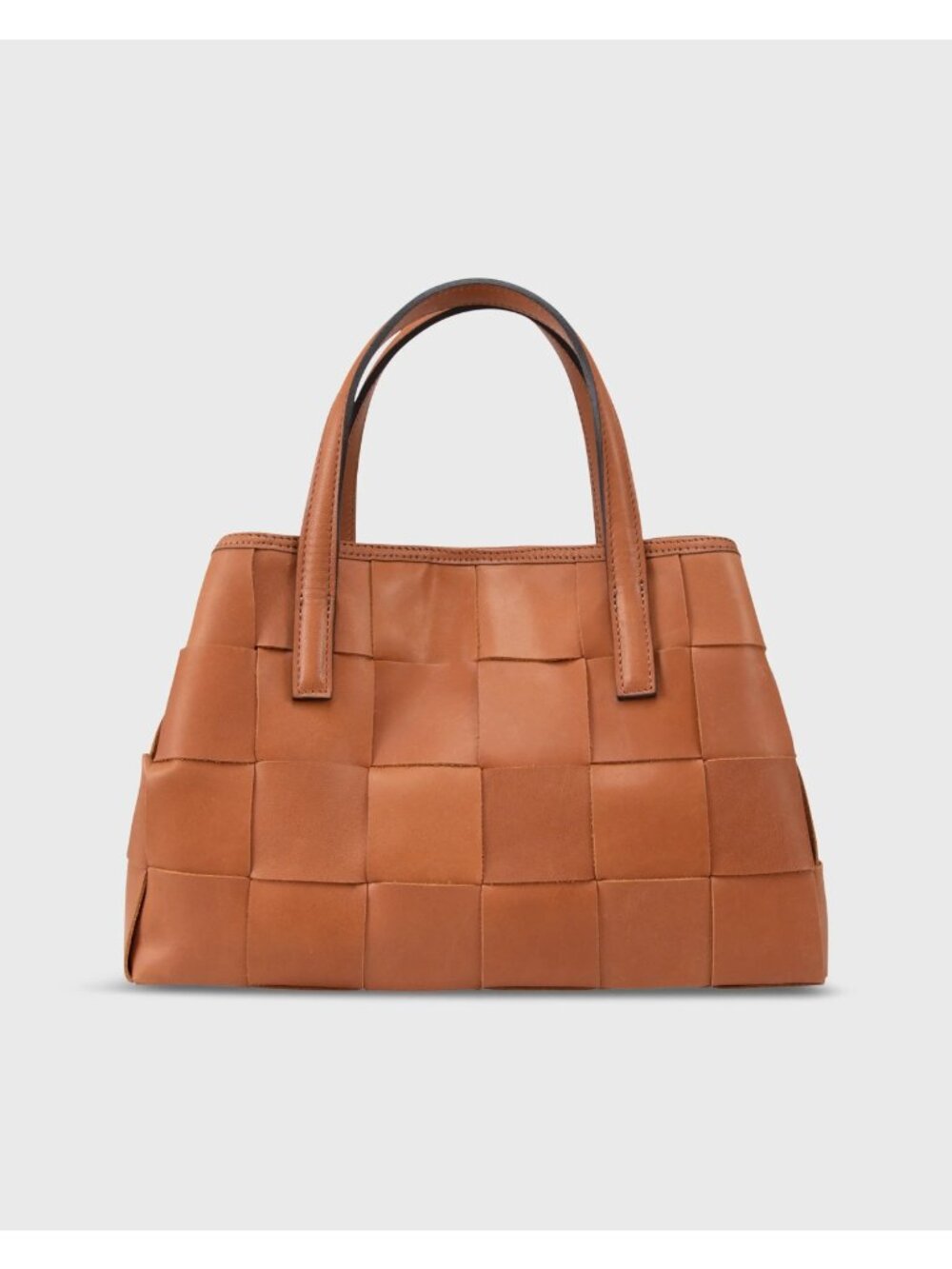 Ann Mashburn Wide Woven Satchel Bag Biscuit Leather Made in Italy